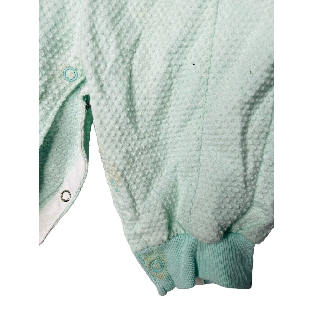 VTG DOE-SPUN BABY 6-9 months teal & white knit outfit flowers eyelet - Picture 3 of 5